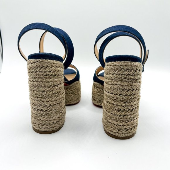 Christian Louboutin Super Mariza Denim Platform Red Bottom Espadrilles Sz 37 - Picture 4 of 12